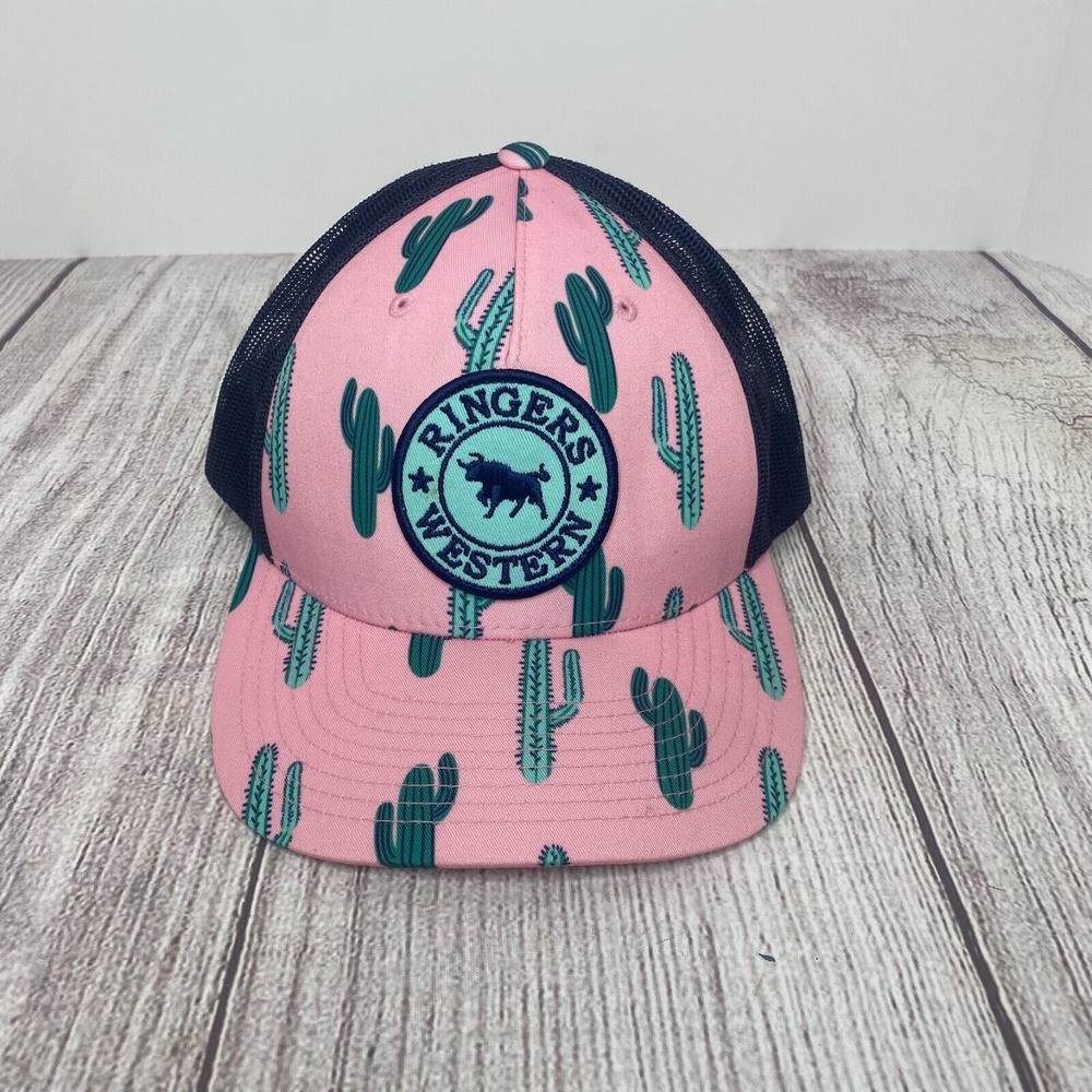 Ringers Western Trucker Cap Pink w/Seguro Cactus Black Back Baseball hat OneSize